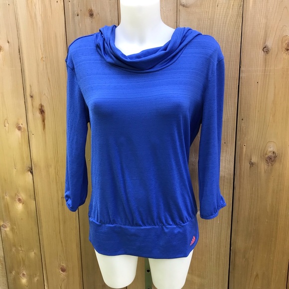 Adidas blue hooded 3/4 sleeve top size medium - Picture 1 of 10